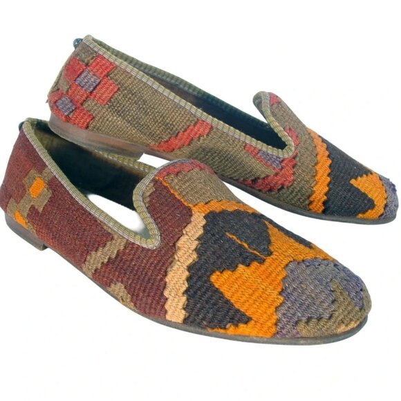 DITA EMMET Vintage Turkish Kilim Woven Men's Slippers 11.5/45 - Picture 2 of 8